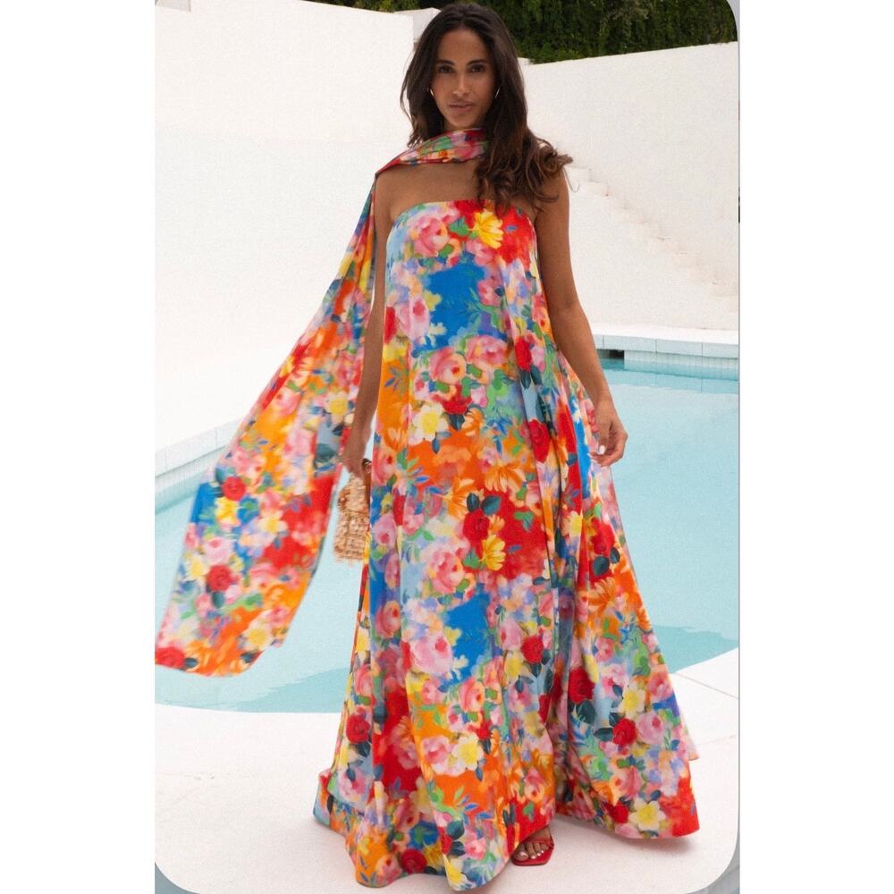 Show Me Your Mumu Tinsley Tube Dress Scarf Sunset Garden Gala Size XS